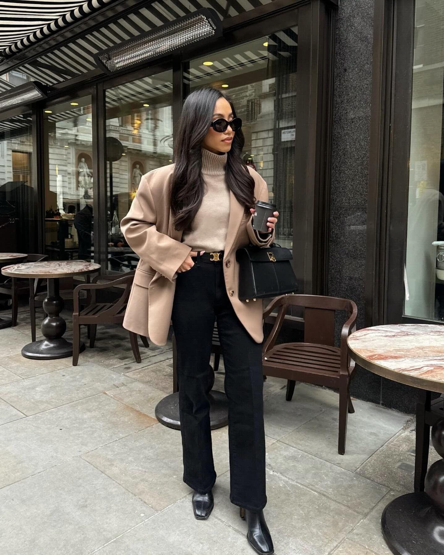 Camel Blazer Turtleneck Black