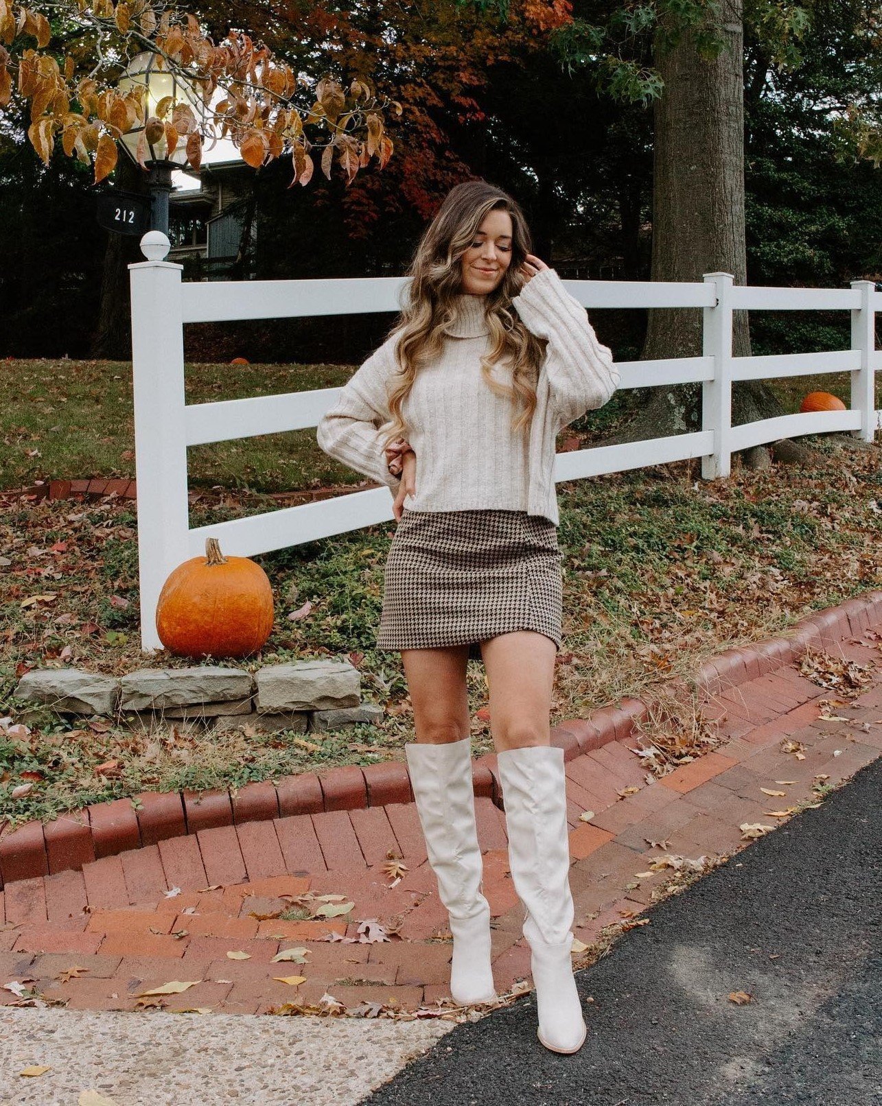 Cream Turtleneck Houndstooth Mini