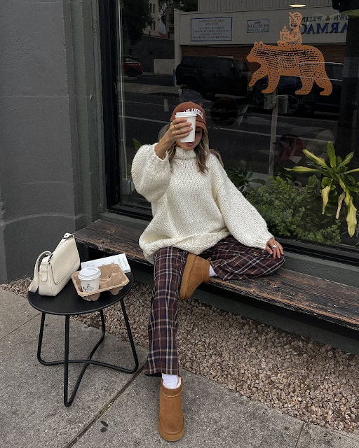 Cream Knit Plaid Uggs