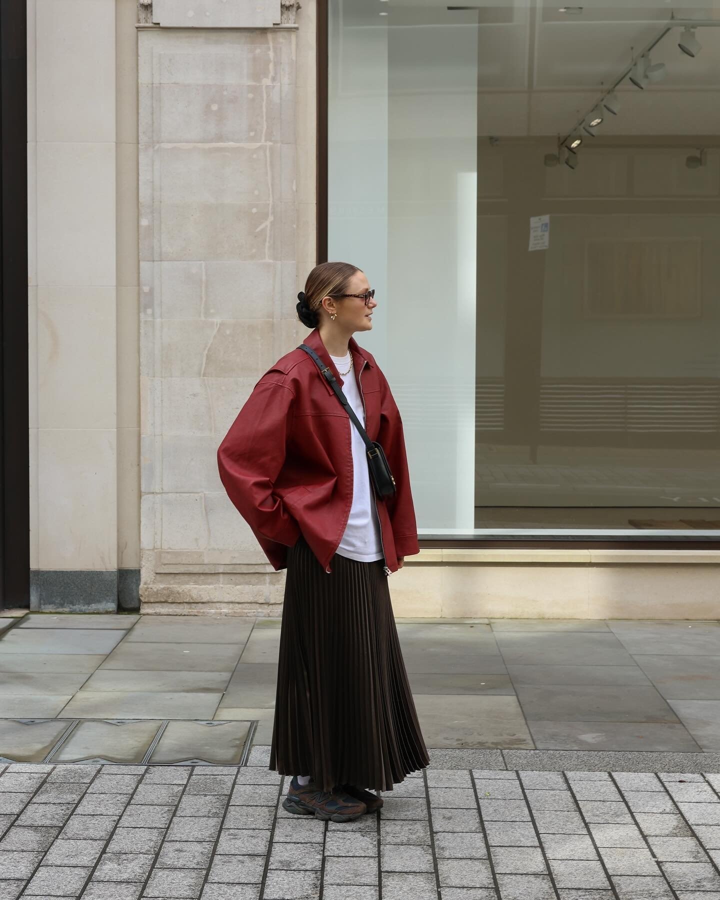 Red Leather Pleated Skirt