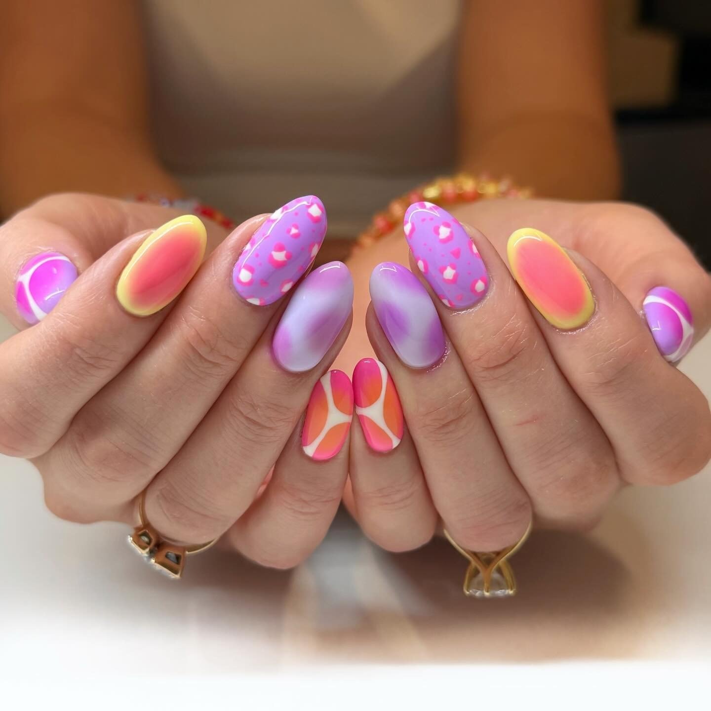 Purple Aura Retro Flower Nails