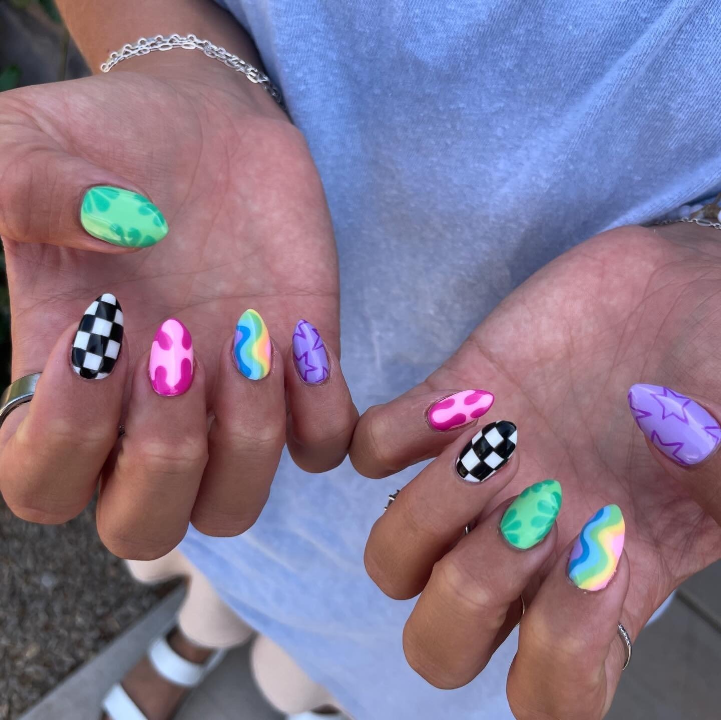 Neon Mismatched Y2K Nails
