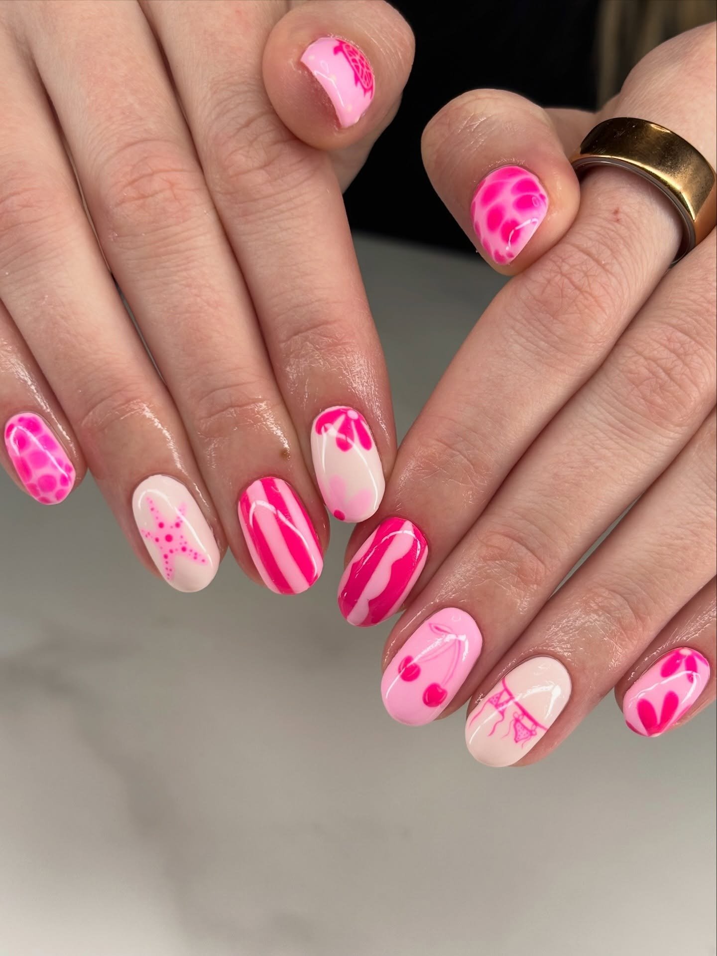 Hot Pink Cherry Art Nails
