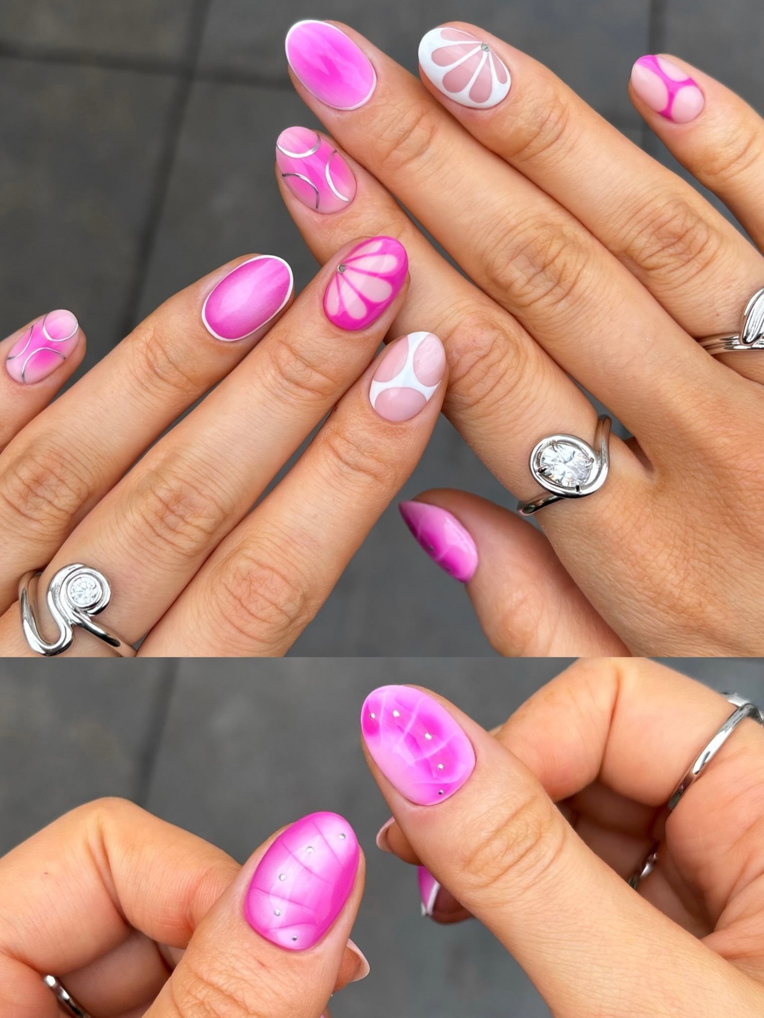 Hot Pink Petal Silver Nails